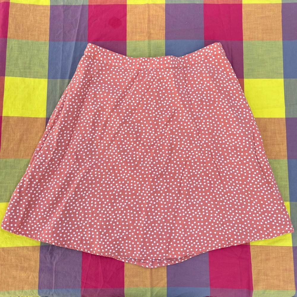 vintage GAP polka dot silky button down circle mini skirt, peach orange white, 6 - Picture 7 of 9